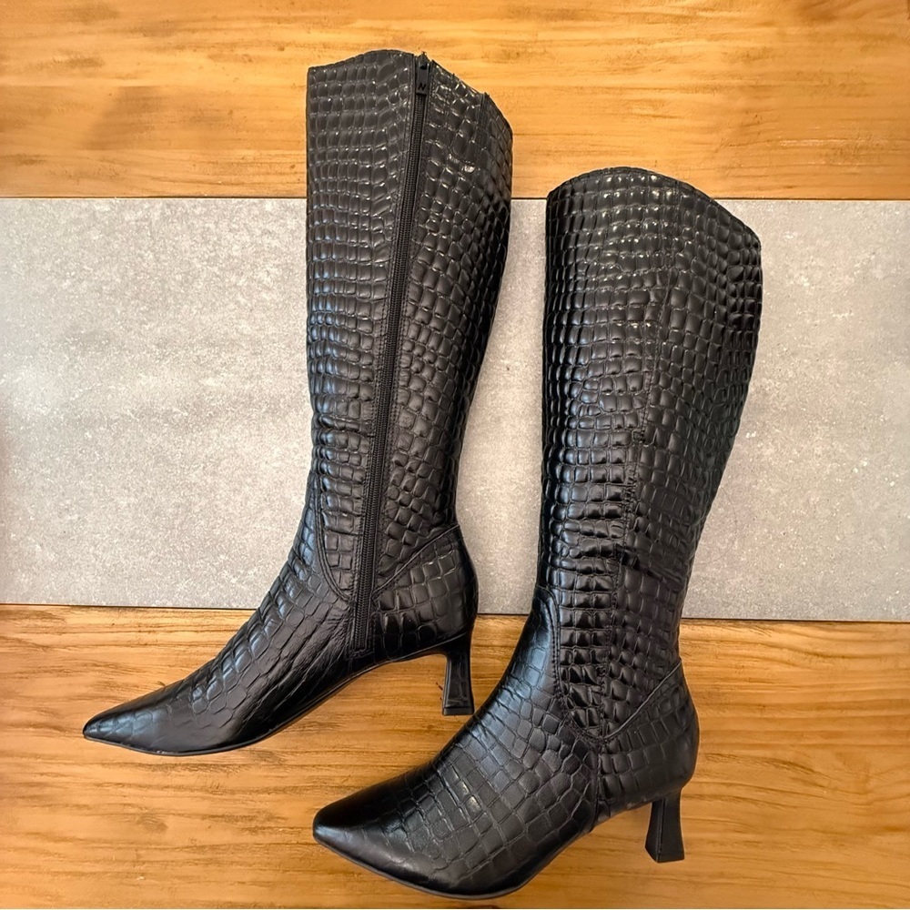 Naturalizer Deesha Croco Knee High Tall Boots Embossed Black 8.5M - Picture 5 of 14